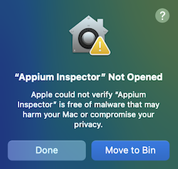 Appium Inspector Open Warning on macOS Sequoia