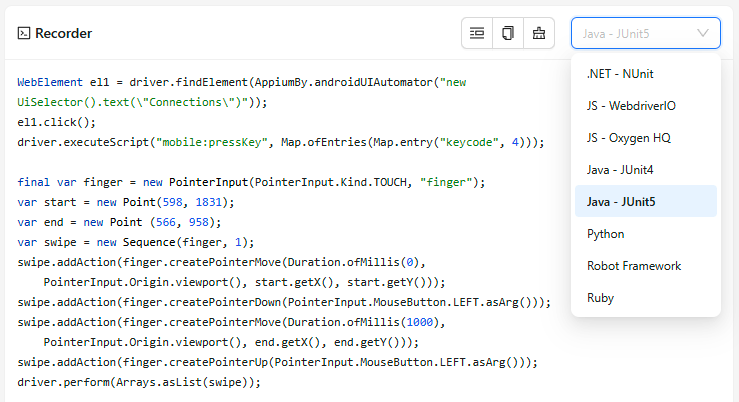 Recorder Tab Language Change