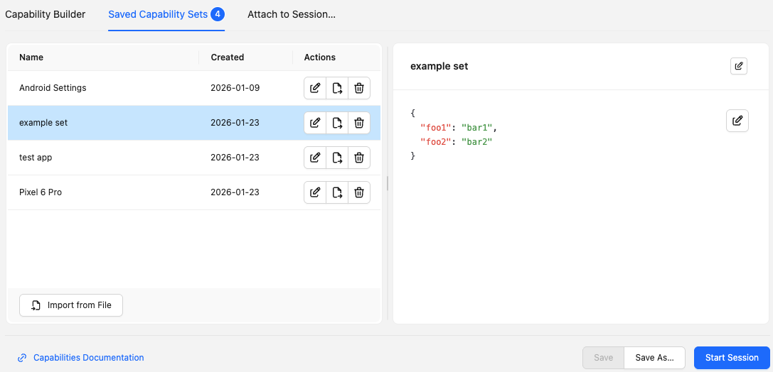 Saved Capability Sets