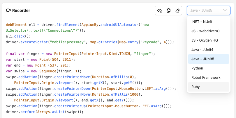 Recorder Tab Language Change