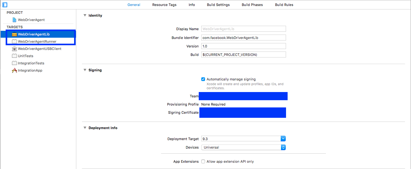 WebDriverAgent in Xcode project