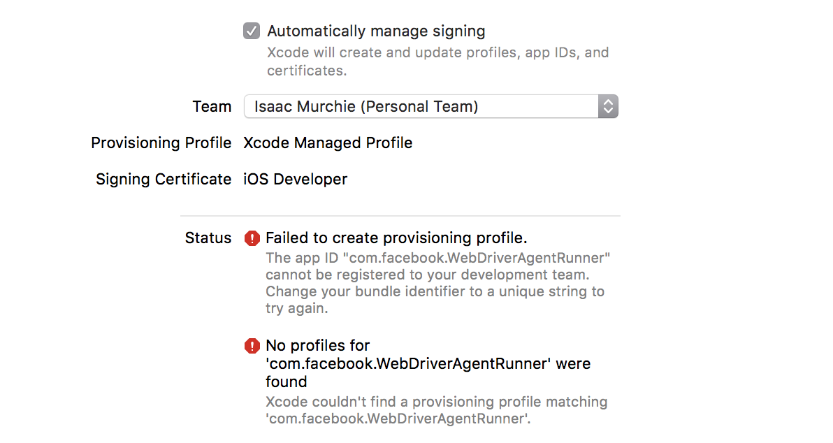 Xcode provisioning fail